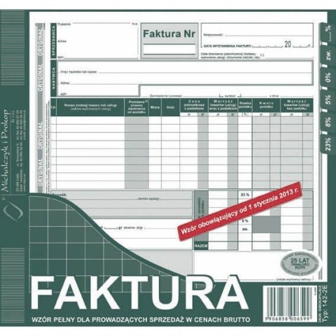 FAKTURA BRUTTO 2/3 A4 (PEŁNA) (O+1K) MICHALCZYK I PROKOP