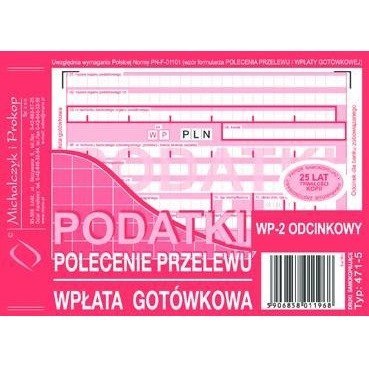 PODATKI - PRZELEW/WPŁATA 2-ODCINKI A6 (O+1K) MICHALCZYK I PROKOP