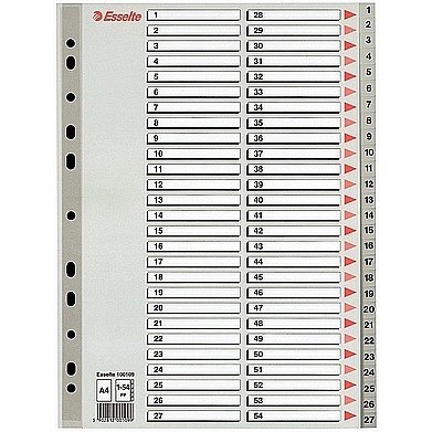 PRZEKŁADKI 1-54 PLASTIKOWE ESSELTE PP A4 NUMERYCZNE SZARE