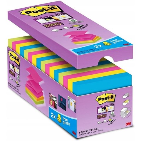 Karteczki Post-it Super Sticky Z-Notes 76x76mm (R330-SS-VP16) mix kolorów (16x90)